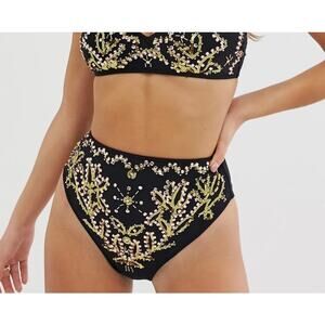ASOS Design Embellished Bikini Bottoms High Waisted Black Sequin Rose Gold Sz 2